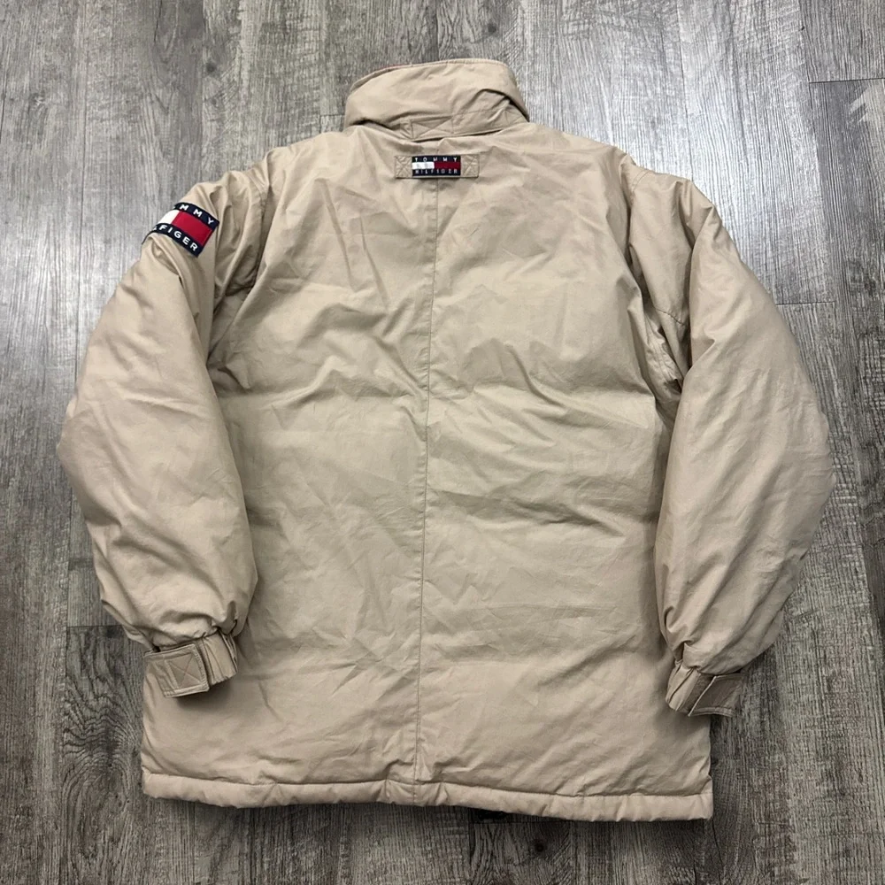 Vintage 90s Tommy Hilfiger Duck Down Puffer Jacket Utility Pockets Khaki